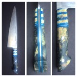 Houston Edge Works custom made kitchen knife with blue and yellow handle