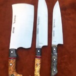 Set of 3 Houston Edge Work kitchen knives with brown handles